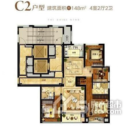 滨江曙光之星c2户型约148平方4室2厅2卫户型图