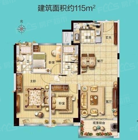 碧桂园双湖城碧桂园双湖城115㎡户型-3室2厅2卫,建筑面积约115.0㎡