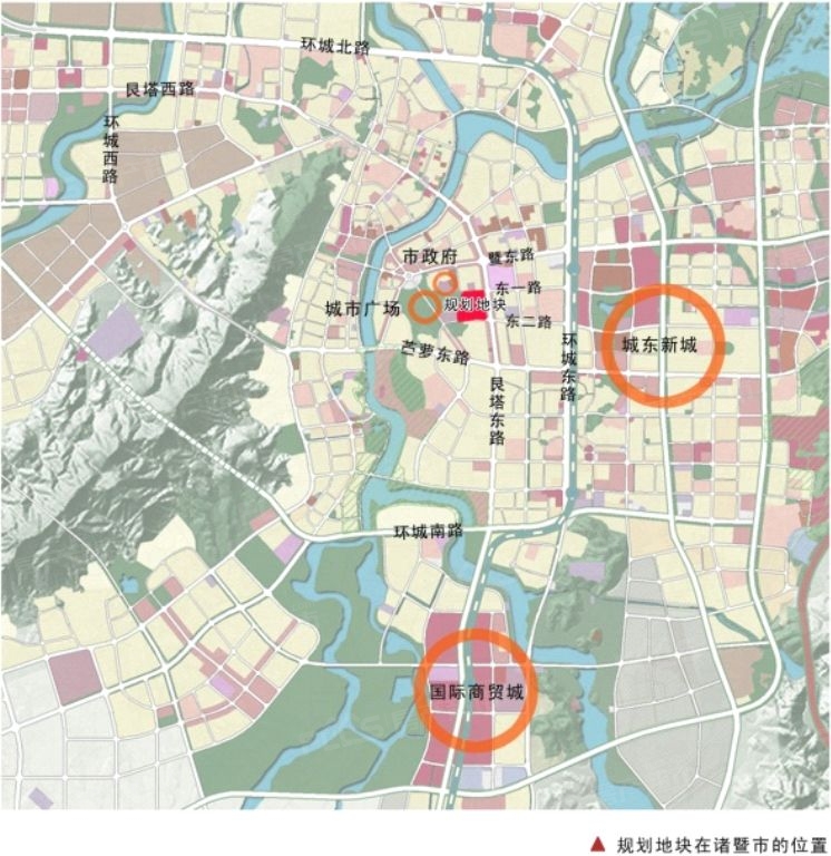 地块位于诸暨城东,北至东一路,南至东二路