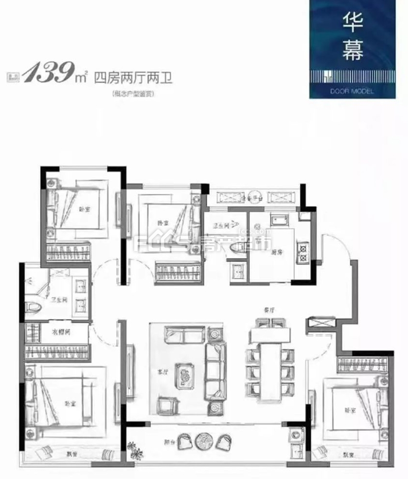 万科·泊樾湾建面约139㎡户型