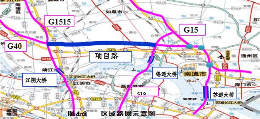 本工程起于沪陕高速公路与锡通高速公路交叉处的平潮北枢纽,向西经