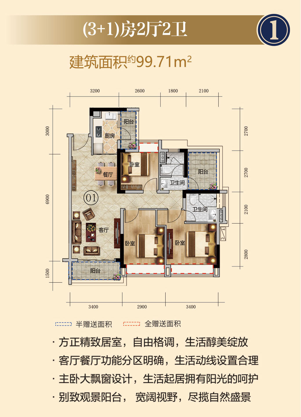 佛山勤天熹园户型图5栋02户型,建筑面积99.