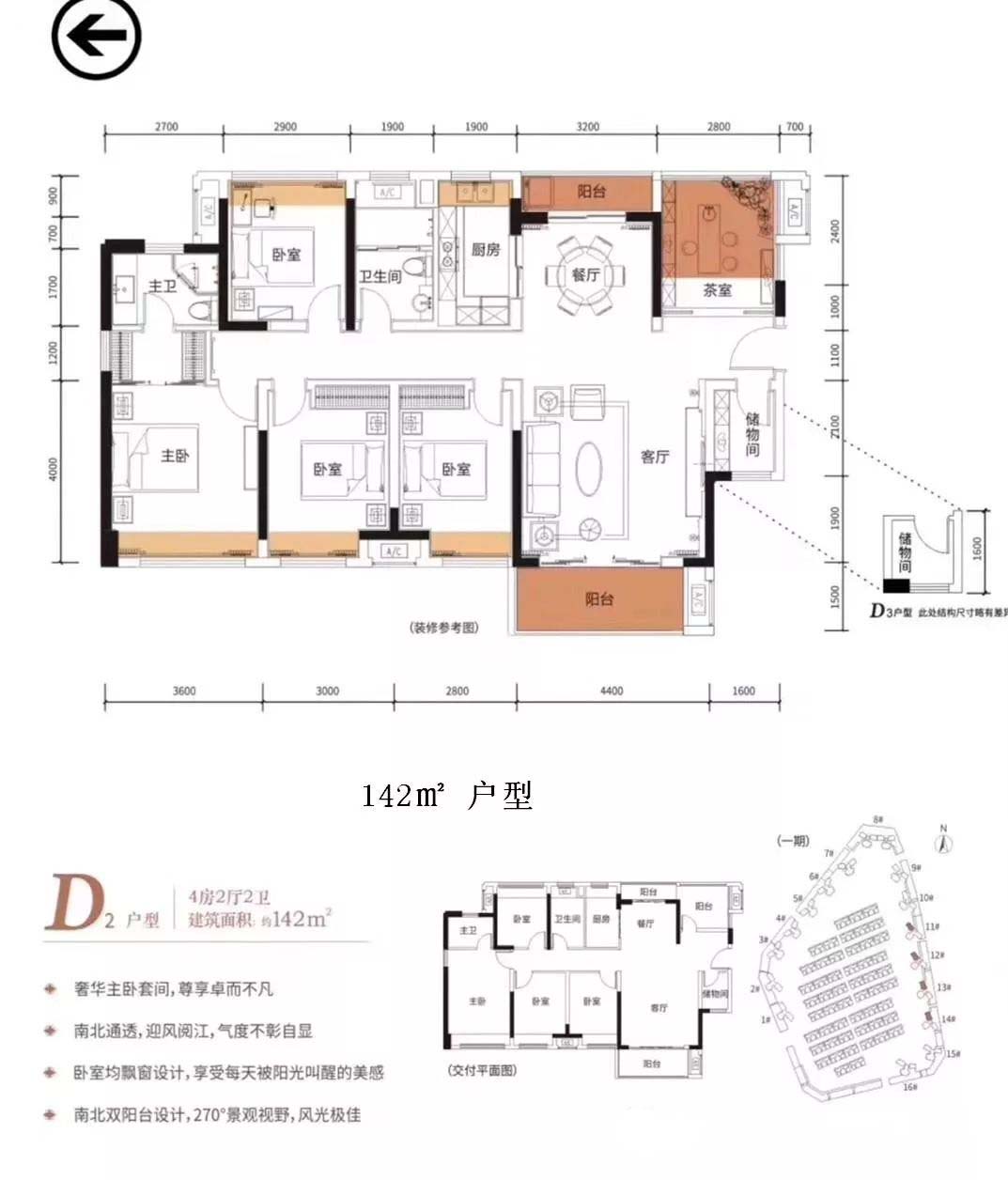 德威江誉城d2户型4房2厅2卫约142㎡德威江誉城e1户型3房2厅2为约123㎡