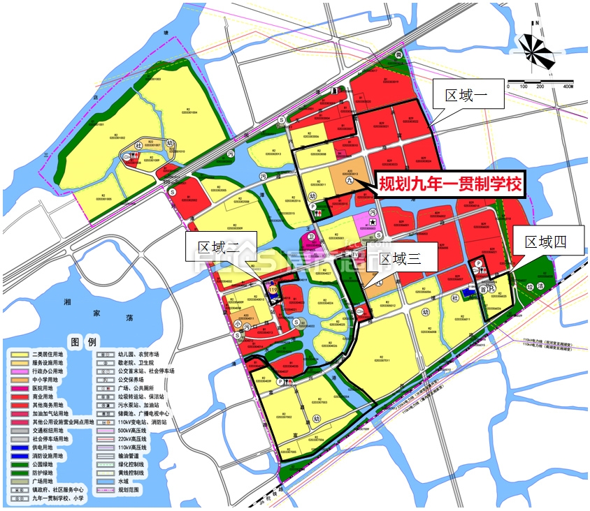 湘家荡区域规划一所九年一贯制学校,位于潭湘街南侧,七大公路西侧