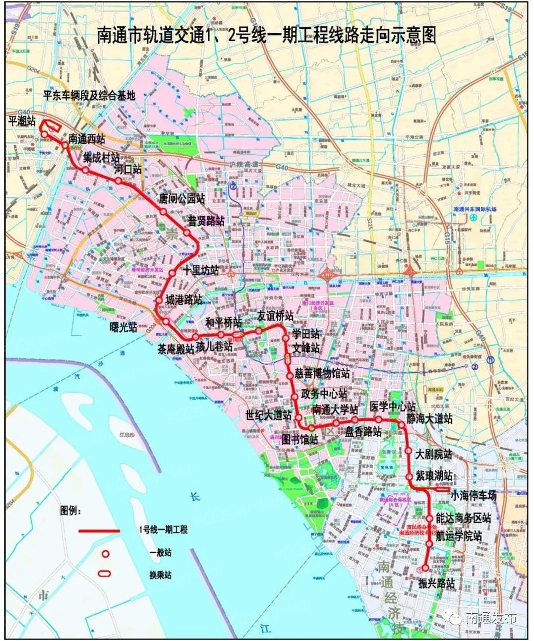 图1 南通市轨道交通1号线一期工程线路图