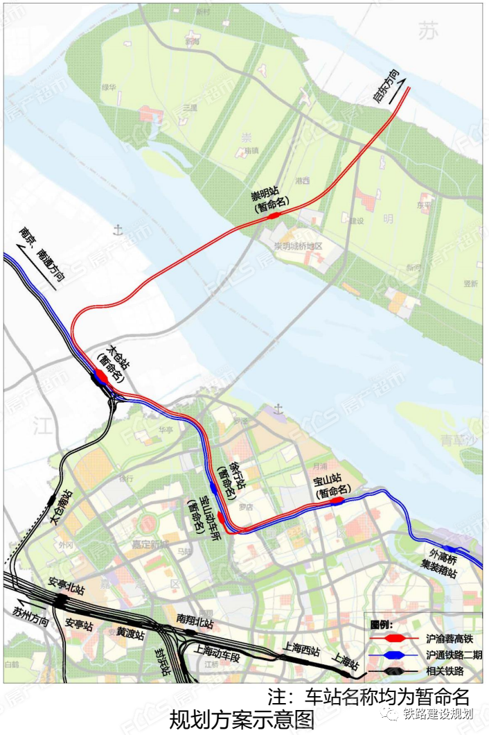 崇明,宝山两站   5,相关要素调整:本次规划对相关涉及的沪通铁路二期