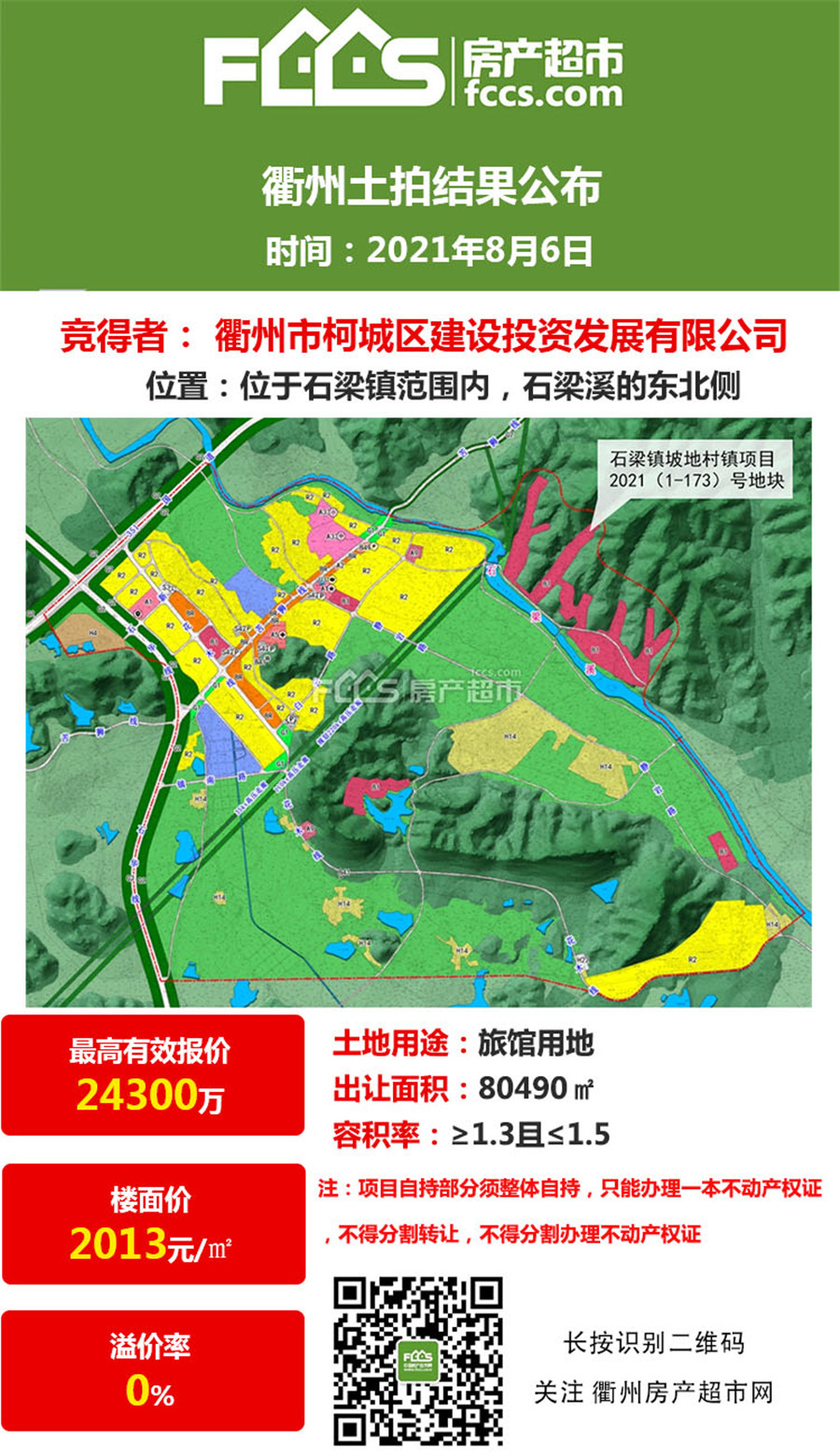 在经过1轮竞价后,衢州市柯城区建设投 资发展有限公司以总价24300万元