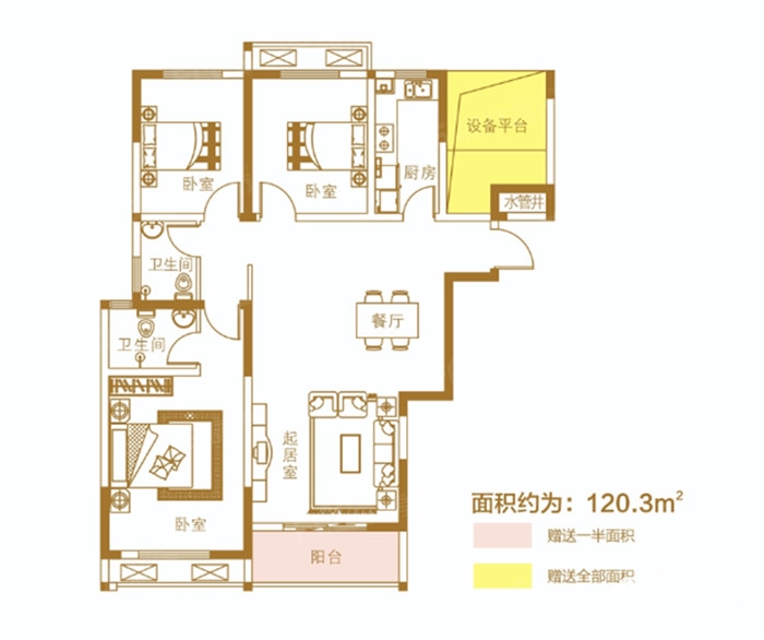 觀瀾郡觀瀾郡戶型120.3㎡-3室2廳2衛,建築面積約120.0㎡