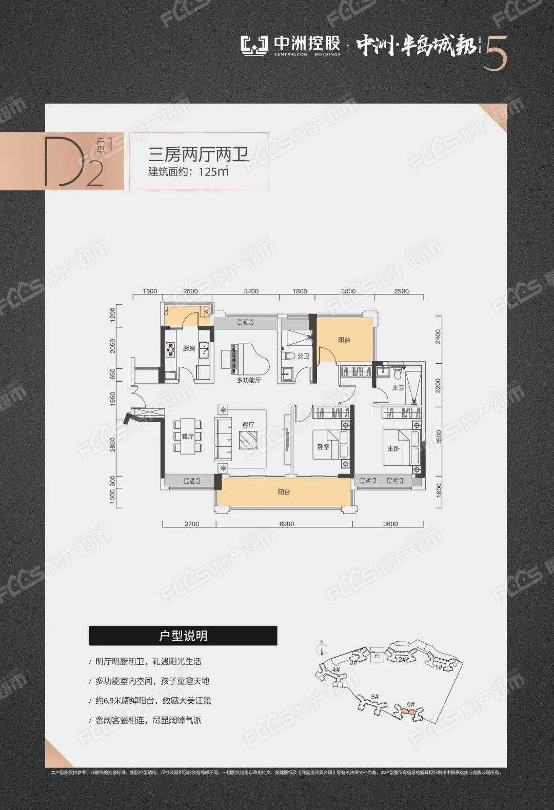 中洲半岛城邦惠州博罗中洲半岛城邦5期d2户型图125-3室2厅2卫3阳台