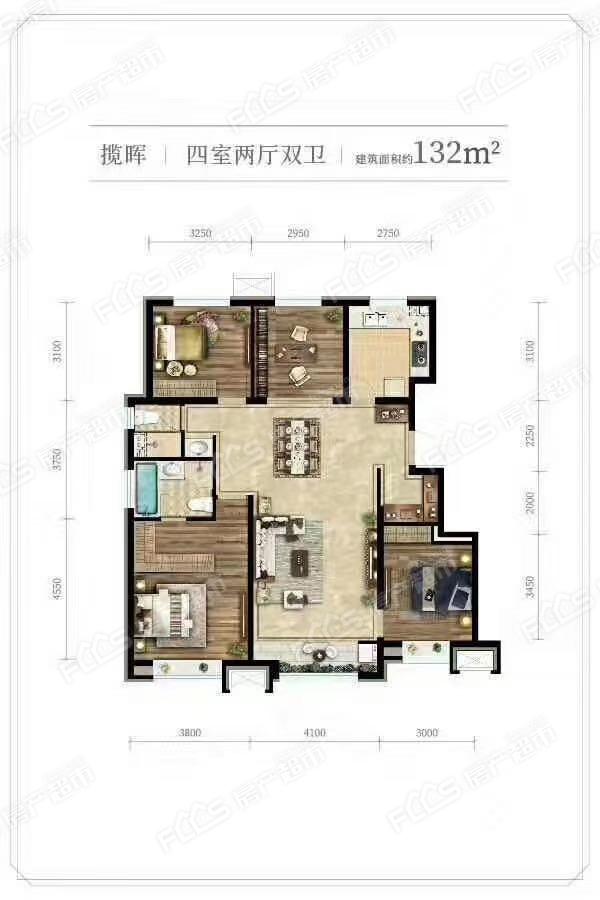 唐山鸿坤理想城鸿坤理想城四室洋房-4室2厅2卫,建筑面积约132.0㎡