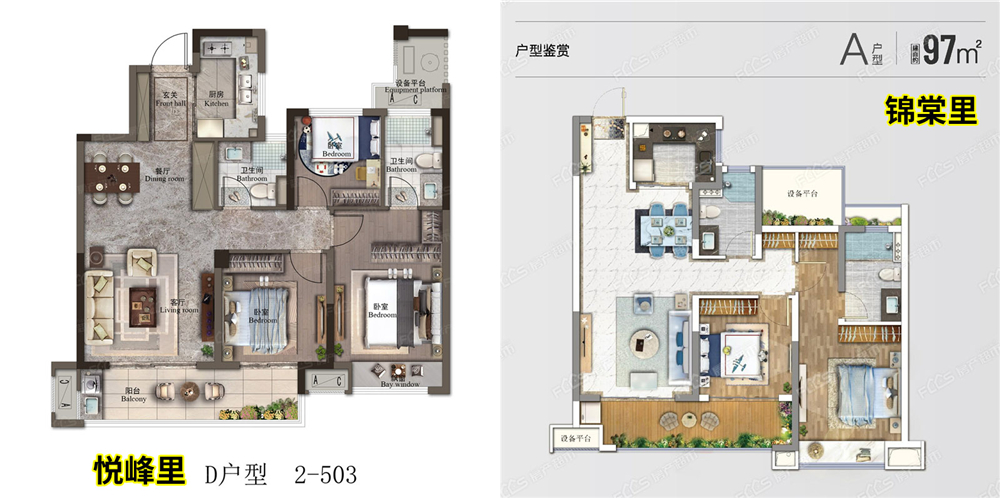 具体户型,锦棠里在售有建面约97㎡的户型,悦峰里有建面约96㎡的户型.