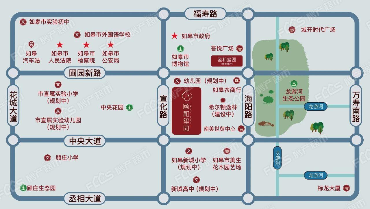 頤和璽園擇址如皋城南cbd版塊,中央大道與宣化南路交叉處,正是目前