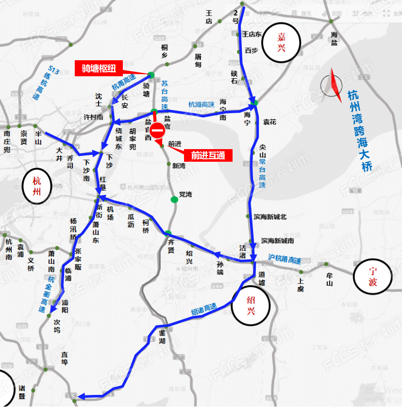 繞城東樞紐—繞城高速(下沙大橋)—紅墾樞紐—杭金衢高速—金華,衢州